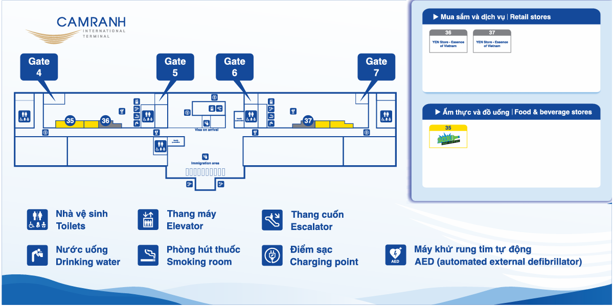 Sơ đồ tầng 1 - khu bay, nhà ga quốc tế Cam Ranh